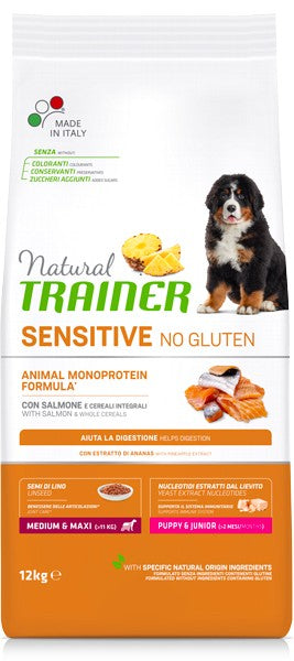 Trainer Sensitive NO GLUTEN Puppy & Junior  Medium - Maxi  Salmone  12kg