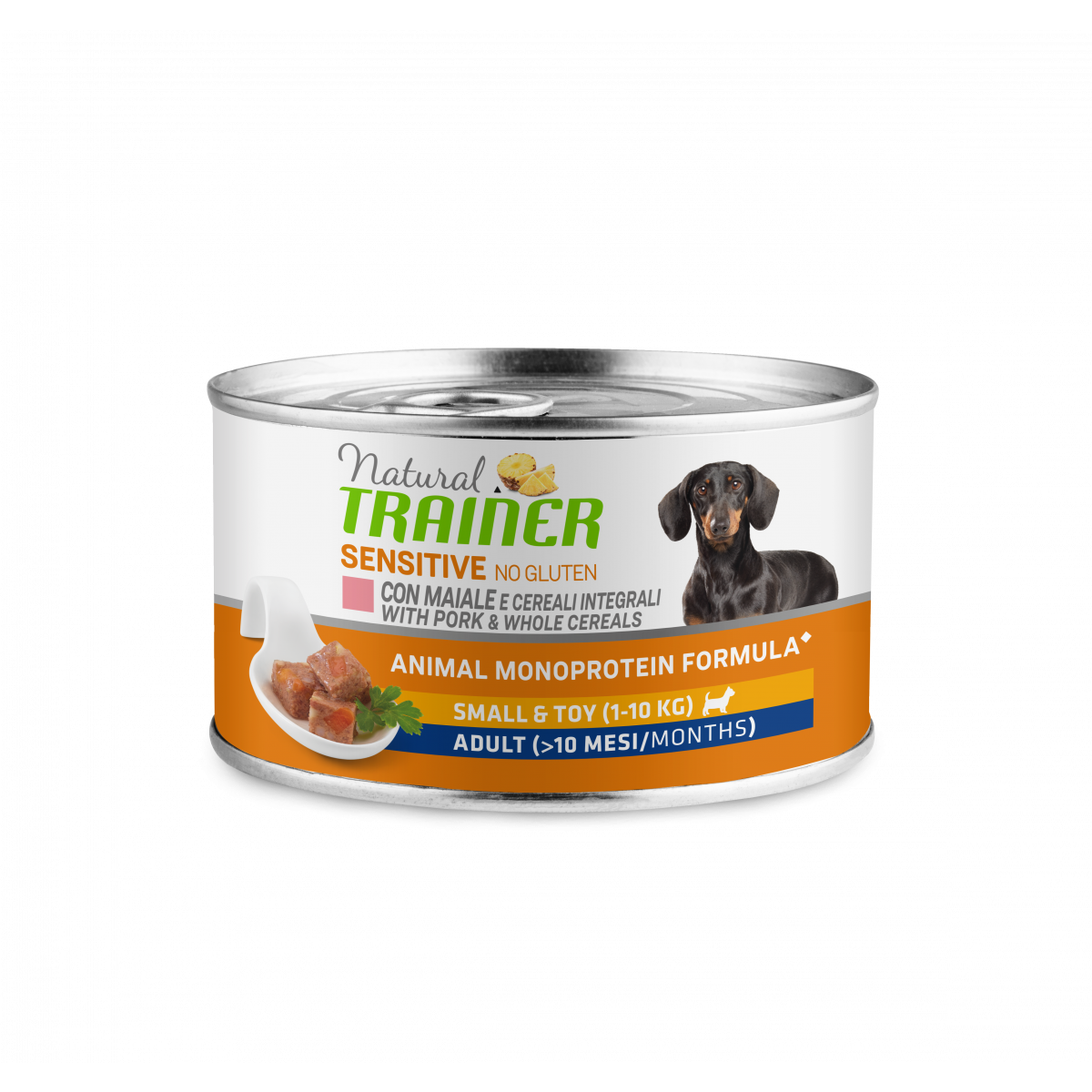 Natural Trainer Sensitive NO GLUTEN  Adult Small   Maiale & Cereali 150gr